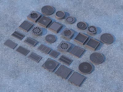 Essential Household Drain Covers With Various Shapes And Designs On Gray Ground 3d model