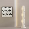 Modern Interior Decor With Black And White Geometric Square Art And White Wavy Floor Lamp
