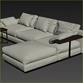 Modern Beige Sofa With Multiple Cushions And Black Coffee Table Set 3d model