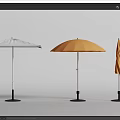 Open and Closed Outdoor Umbrellas in White Orange Beige Black with Stands