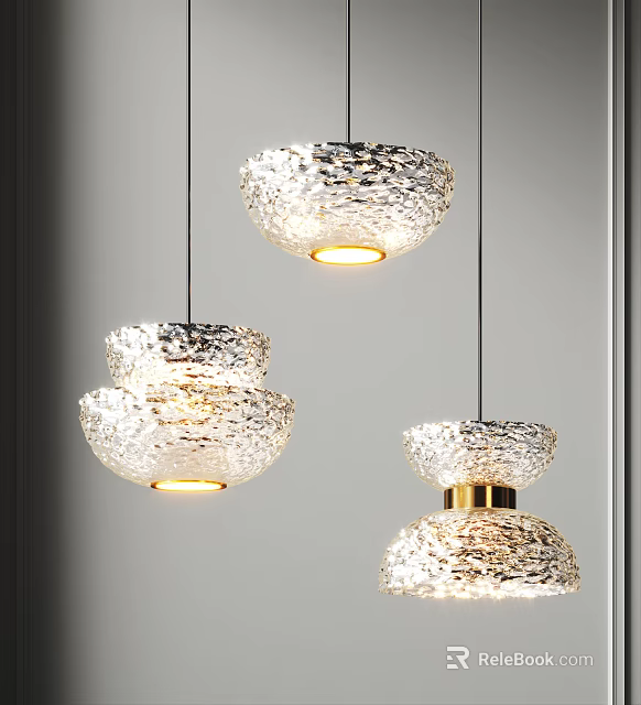 Modern Textured Glass Pendant Chandeliers With Layered Design And Gold Accents 3d model 