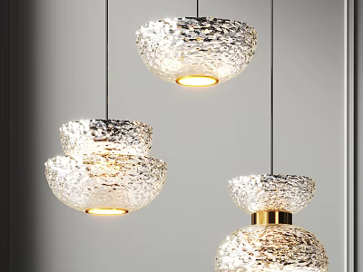 Modern Textured Glass Pendant Chandeliers With Layered Design And Gold Accents 3d model