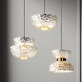 Modern Textured Glass Pendant Chandeliers With Layered Design And Gold Accents