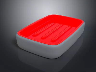 Red And White Rectangular Soap Dish Tray With Striped Design 3d model
