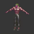 Muscular Male Character With Red Spiky Hair Shirtless In Baggy Pants And Slippers