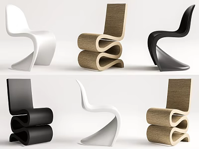 Modern Single Chair Curved Design with Different Colors and Materials 3d model