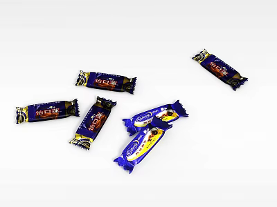 Colorful Chocolate Bars With Blue And Gold Wrappers On White Surface 3d model
