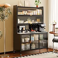 Modern Black Multi tiered Sideboard With Glass Doors Coffee Machine Jars And Dishes