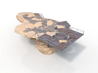 Stone Rock Platform Structure With Metal Railing Circular Central Area And Figure 3d model