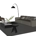 Modern Leather Sofa And Coffee Table Set With Floor Lamp Green Plant And Rug In Living Room
