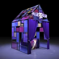 Mystery Tarot Themed Window Display Decoration With Purple Curtains And Colorful Square Panels