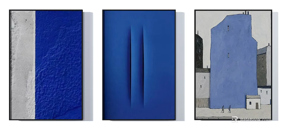 Modern Blue Abstract Paintings With Textured Surfaces And Architectural Elements 3d model