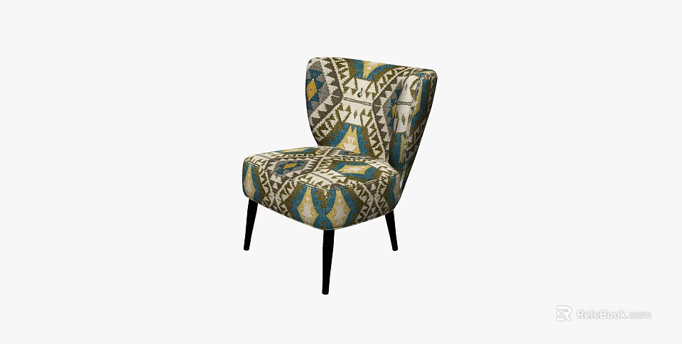 Stylish Accent Chair With Multicolor Geometric Pattern And Black Tapered Legs 3d model 