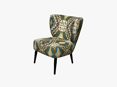 Stylish Accent Chair With Multicolor Geometric Pattern And Black Tapered Legs 3d model