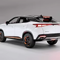 White Modern SUV Exterior Design With Sporty Front Grille And Orange Accent Wheels