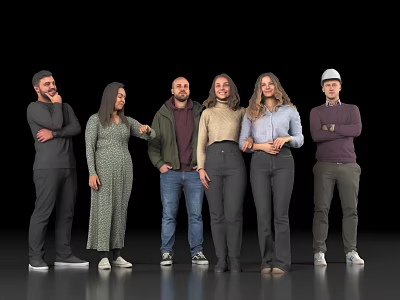 Group of people standing together in casual attire with varied poses 3d model