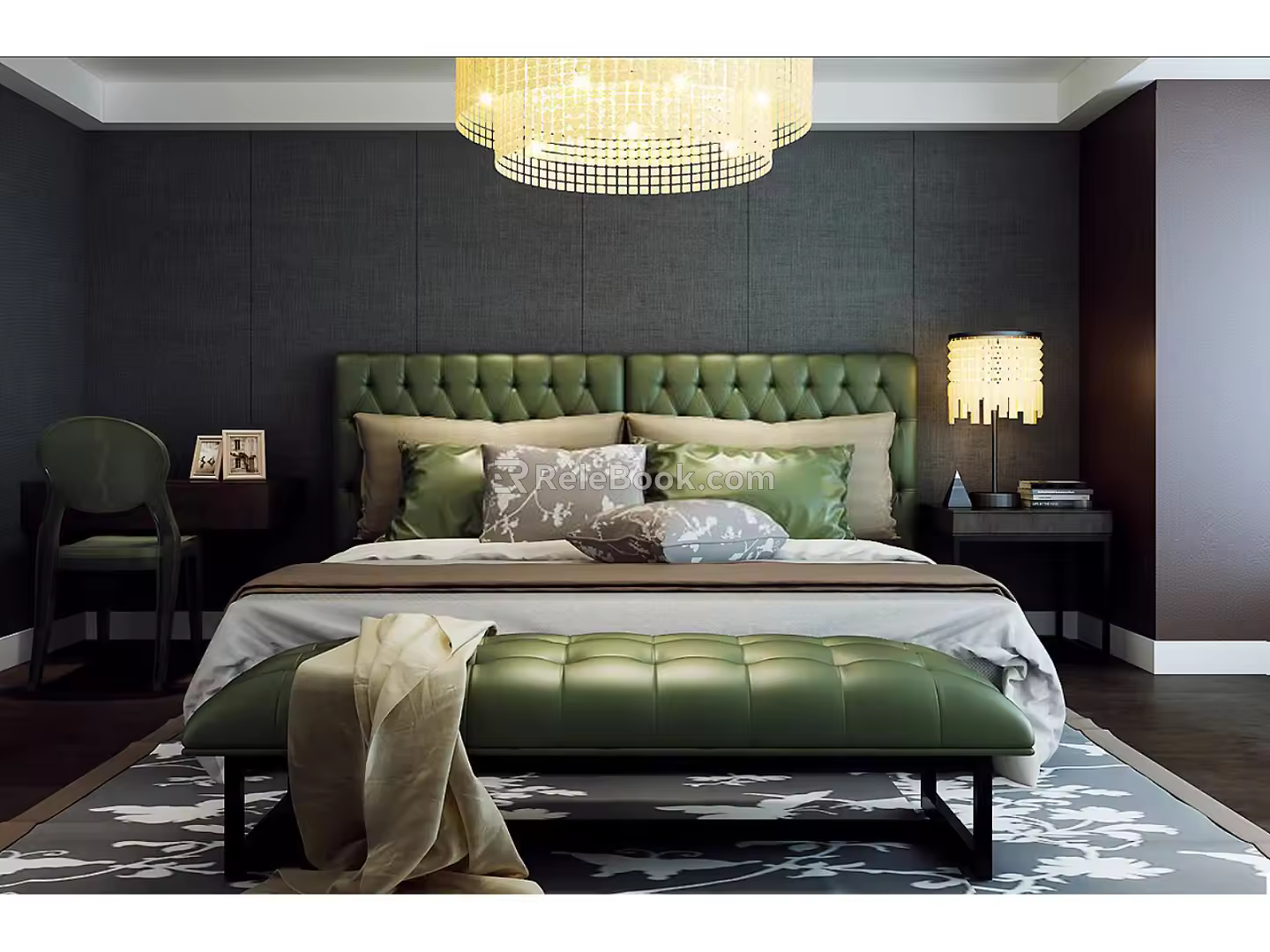 Modern background double bed 3d model