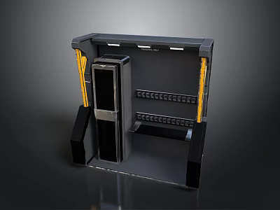 Tactical Weapon Storage Rack With Black Frame Yellow Supports And Multiple Slots 3d model