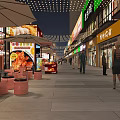 Vibrant Commercial Street At Night With Shops Pedestrians And Outdoor Seating