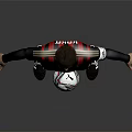 Professional Football Player Wearing Red And Black Striped Jersey Number 22 With Soccer Ball