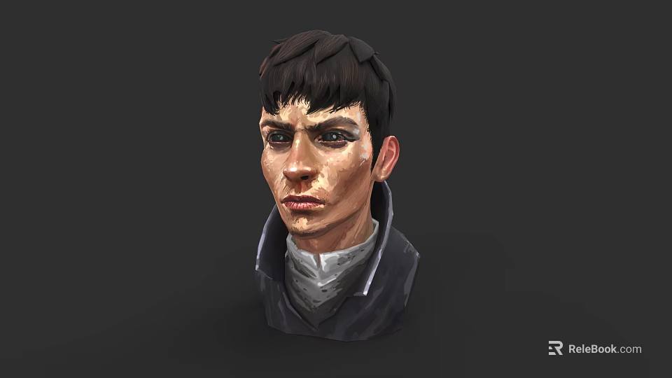 Serious Male Game Movie Character 3D Model With Short Dark Hair And Dark Coat 3d model 