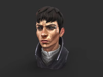 Serious Male Game Movie Character 3D Model With Short Dark Hair And Dark Coat 3d model