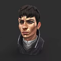 Serious Male Game Movie Character 3D Model With Short Dark Hair And Dark Coat