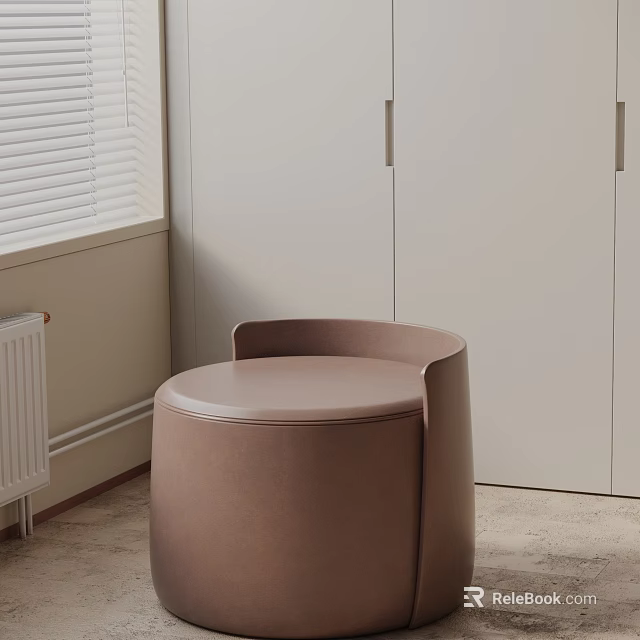 Round Brown Leather Side Table in Modern Interior with White Cabinet 3d model 