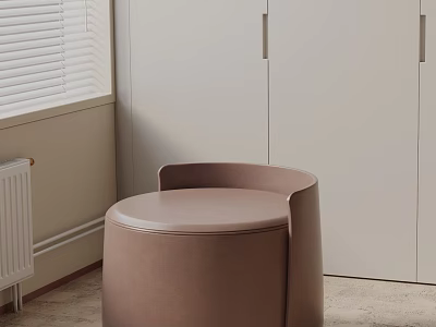 Round Brown Leather Side Table in Modern Interior with White Cabinet 3d model