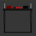 Black Household Table With Red Cushions And Storage Items For Daily Use