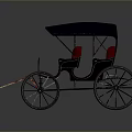Vintage Horse Carriage With Dark Blue Canopy Red Seats Black Body And Large Wheels