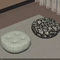 Light Colored Button Tufted and Dark Floral Patterned Round Stools on Beige Carpet 3d model