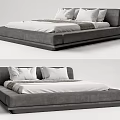Modern Double Bed with Gray Platform Frame and White Bedding Pillows 3d model