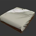 Mattress Display With White Sheet Cover And Wooden Base Structure Design