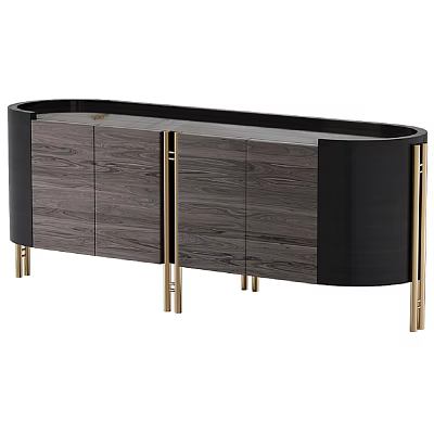 Modern Entryway Console Cabinet With Wooden Panels Black Frame And Golden Metal Legs 3d model