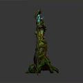 Horned Nature Guardian Creature Design With Plant Like Body And Blue Glowing Vine Staff