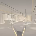 Modern Hotel Lobby Interior With Reception Desk Hanging Chandeliers And Patterned Carpet