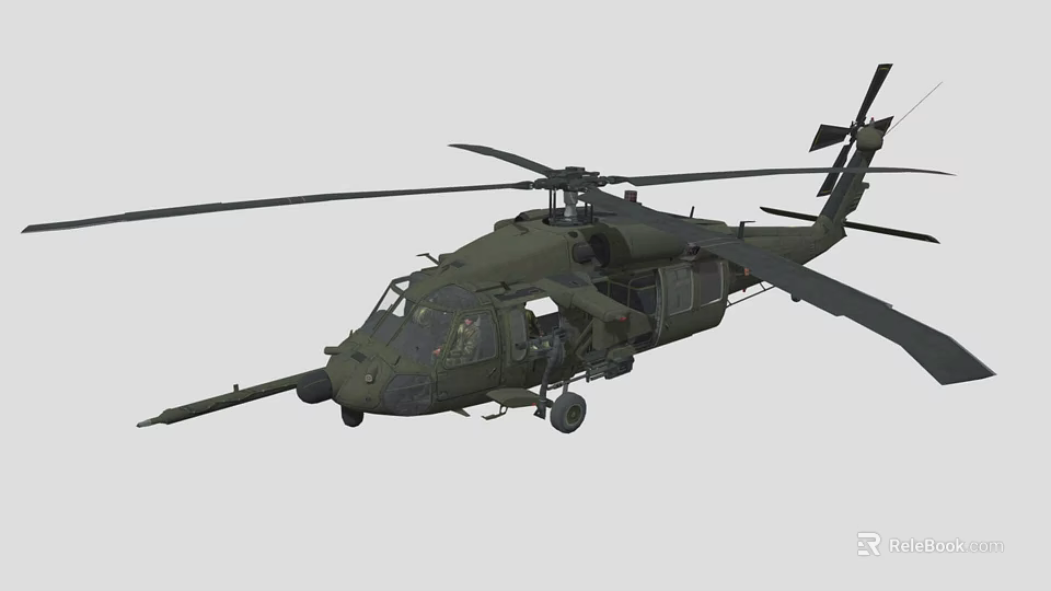 Military Green Helicopter Featuring Rotors Fuselage And Military Equipment Design 3d model 