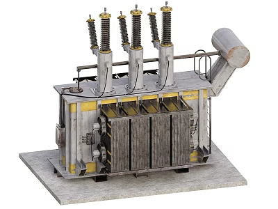 High Voltage Industrial Power Transformer With Vertical Insulator Bushings And Metal Enclosure 3d model