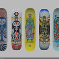 Colorful Skateboard Decks With Unique Artistic Designs And Brand Logos