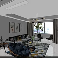 Bright White Living Dining Area With Staircase Black Railing Gray Sofa And Natural Light