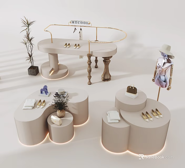 Elegant Circular Display Shelves With Layered Design And LED Lighting For Product Showcase 3d model 