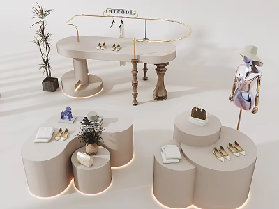 Elegant Circular Display Shelves With Layered Design And LED Lighting For Product Showcase 3d model