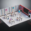 Art Studio Interior With Drawing Tables Easels Stools And Colorful Wall Art