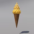 Yellow Swirled Soft Serve Ice Cream in Crispy Waffle Cone on Gray Background