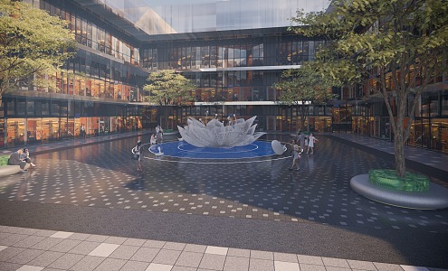 Modern Commercial Street Peony Culture Square Petal Theme Commercial Street Commercial Complex Peony Sculpture 3d model