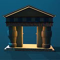 Traditional Architectural Portal With Blue Roof Columns Base And Geometric Patterns