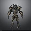 Muscular Wolf Warrior Figure With Black Gold Blue Armor And Sharp Claws