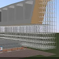 Construction Site With Scaffolding Supporting Modern Building Under Construction With Arched Openings 3d model