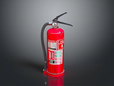 Red Fire Extinguisher With Nozzle Pressure Gauge And Safety Label For Fire Safety 3d model